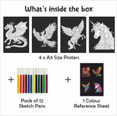 Doodle Coloring Kit - 4 *A3 Size Posters - Fantasy - EKT3714